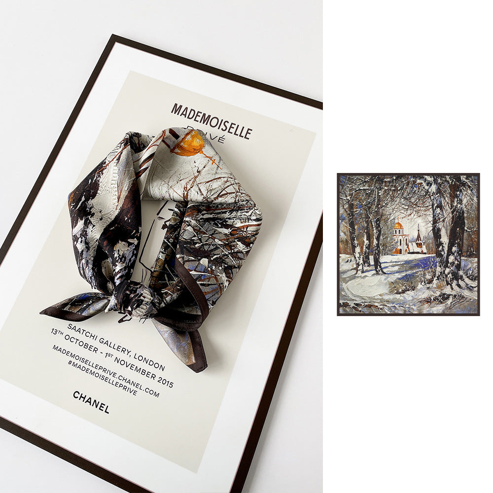 inRealSilk Snowy Castle 66cm*66cm 100% Silk Small Square Scarf Small Neckerchief with Suit