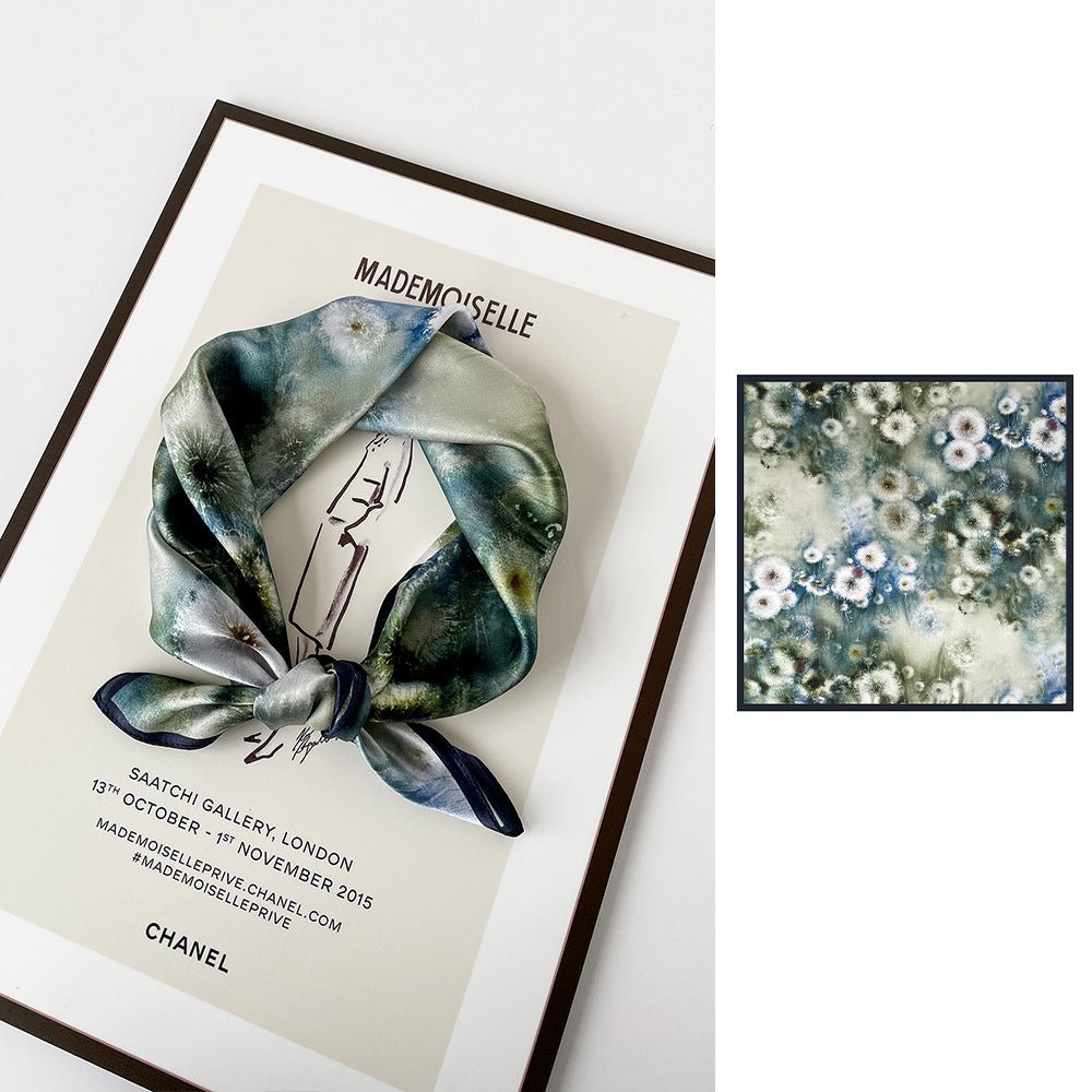 inRealSilk Taraxacum Mongolicum 66cm*66cm 100% Silk Small Square Scarf Small Neckerchief with Suit