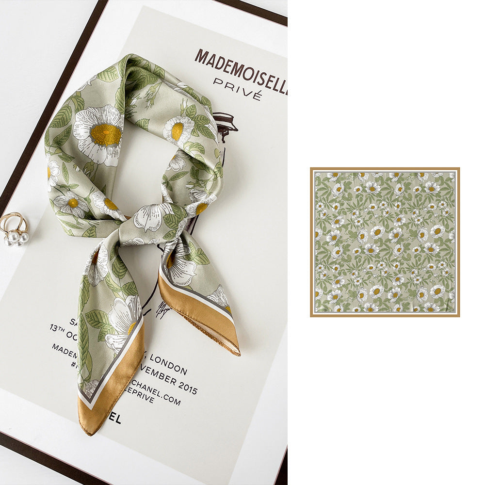 inRealSilk ZS7013-Flowers 66cm*66cm 100% Silk Small Square Scarf Small Neckerchief with Suit