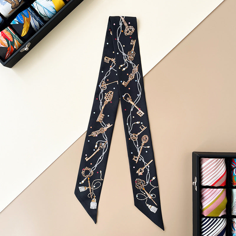 inRealSilk Twilly 18mm High Quality Black Farpoint Key 86cm*5cm 100% Silk (Mulberry Silk) Hair Bands&Bags Ribbons&Neckband