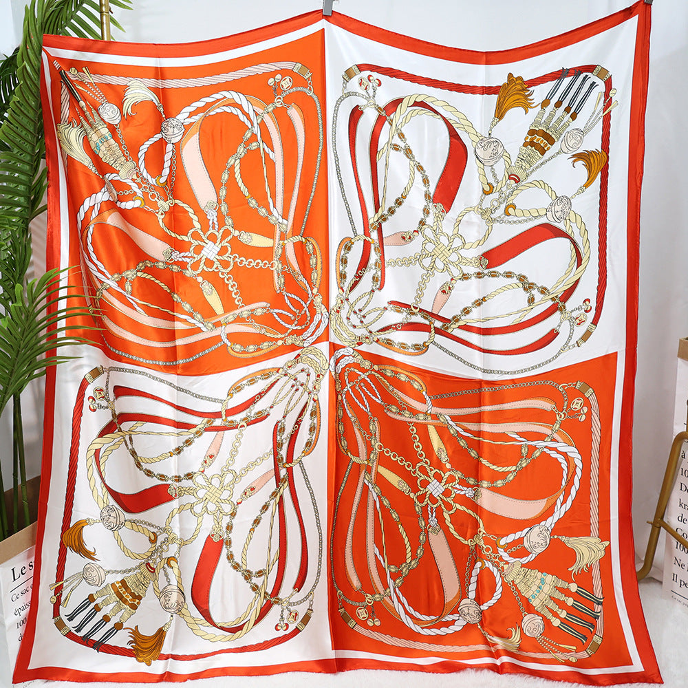 inRealSilk Chain Orange 135cm*135cm A Large Square 100% Silk Scarves