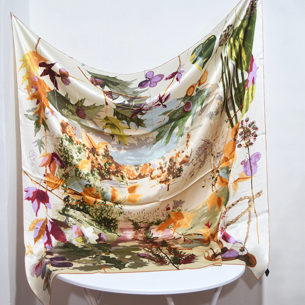 inRealSilk Autumn Leaves in the Wind 135cm*135cm A Large Square 100% Silk Scarves