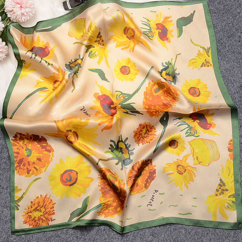 inRealSilk Sunflower 53cm*53cm Print 100% Small Square Silk Scarf Neckerchiefs&Bandana