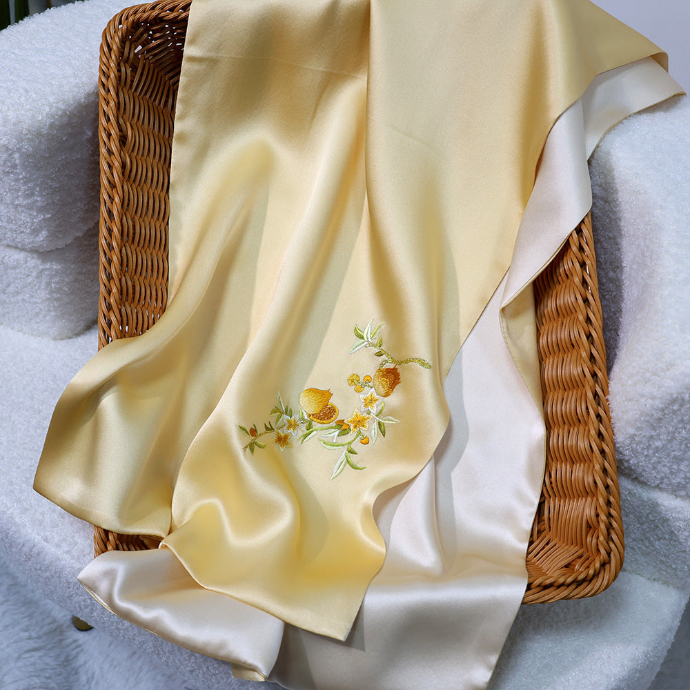 inRealSilk Treasure - Tender Yellow 35cm*155cm 100% Silk Long Scarf Fine Hand Embroidery Double Layer 16mm