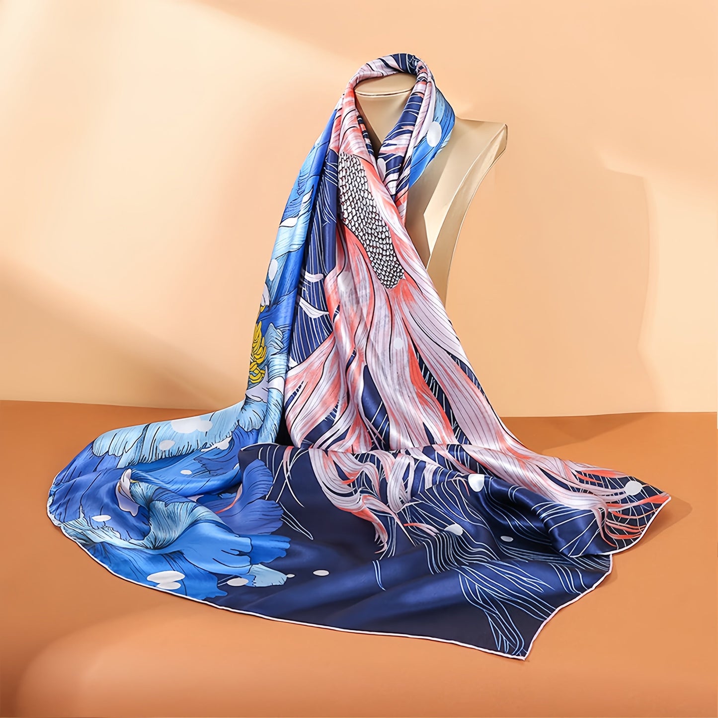 inRealSilk Blue 110cm*110cm A Large Square 100% Silk Scarves Fashion and Commuting