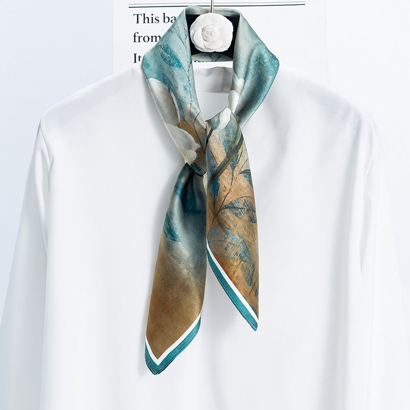 inRealSilk Light Blue Dark Autumn Yellow 70cm*70cm 100% Silk Small Square Scarf Fashion Commuting Style