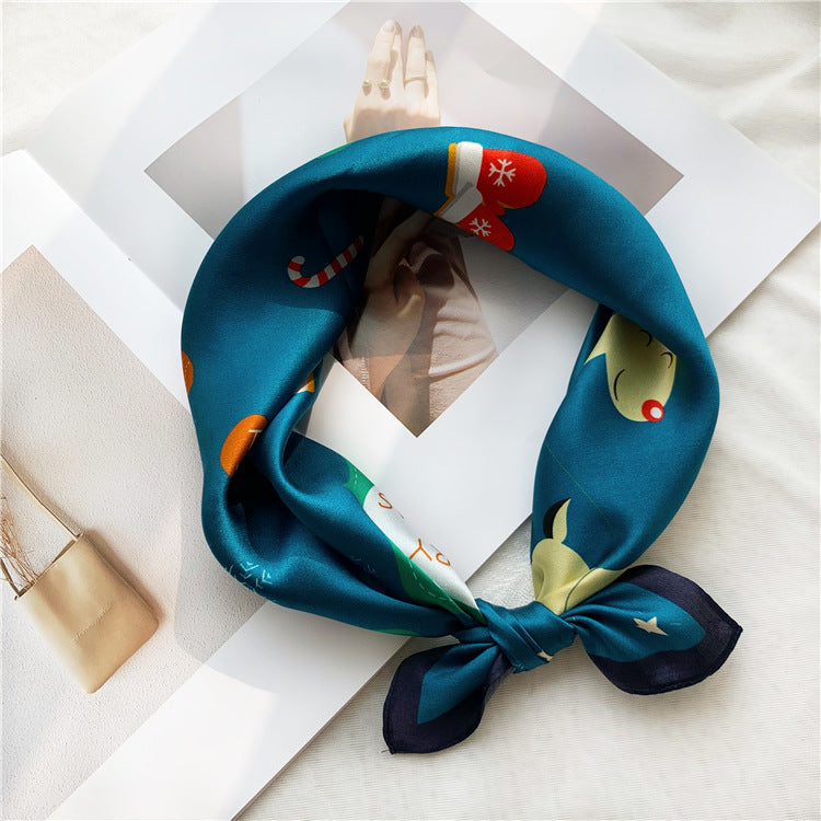 inRealSilk Christmas Theme Blue  100% Silk Small Square Scarves