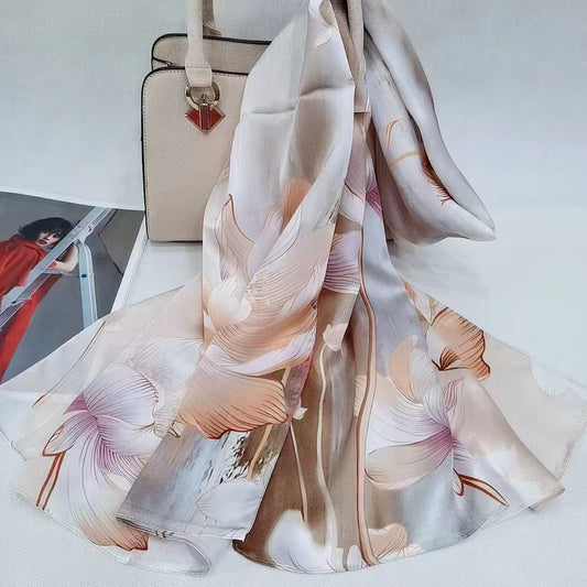 inRealSilk Printing White-Pink 55cm*173cm 100% Silk Long Shawls&Scarves