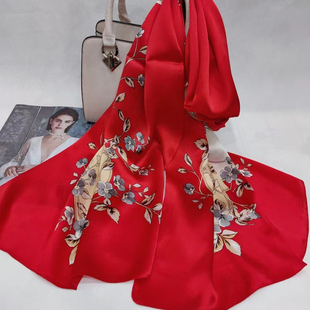 inRealSilk Printing Small Reddish Grayish Yellow Flowers 55cm*173cm 100% Silk Long Shawls&Scarves