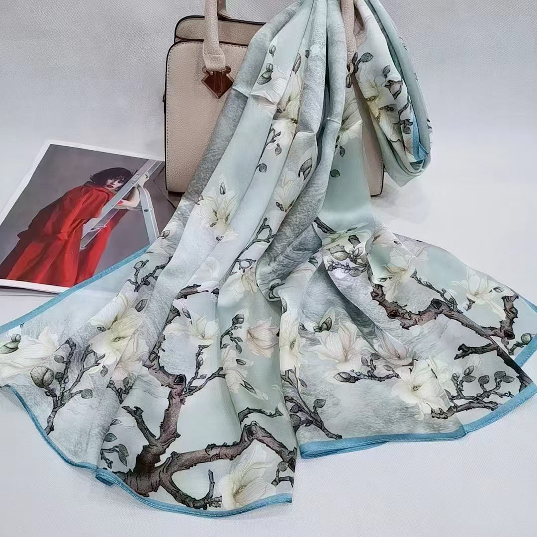 inRealSilk Printing Withered White-gray 55cm*173cm 100% Silk Long Shawls&Scarves