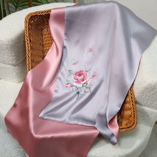 inRealSilk Dance Beautifully - Gray Powder 35cm*155cm 100% Silk Long Scarf Fine Hand Embroidery Double Layer 16mm