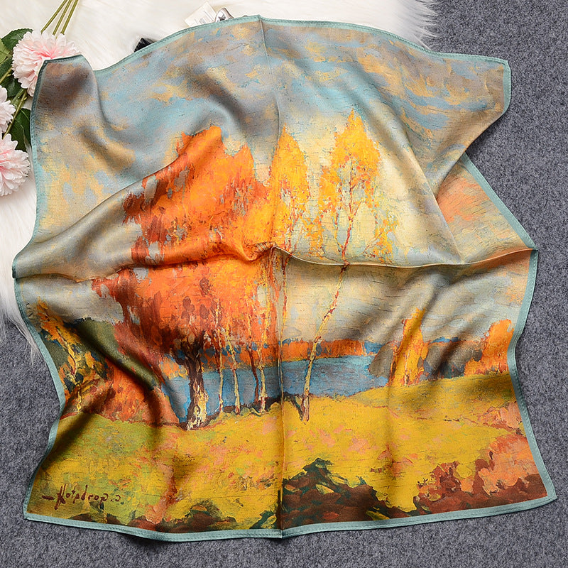 inRealSilk Birch Forest 53cm*53cm Print 100% Small Square Silk Scarf Neckerchiefs&Bandana
