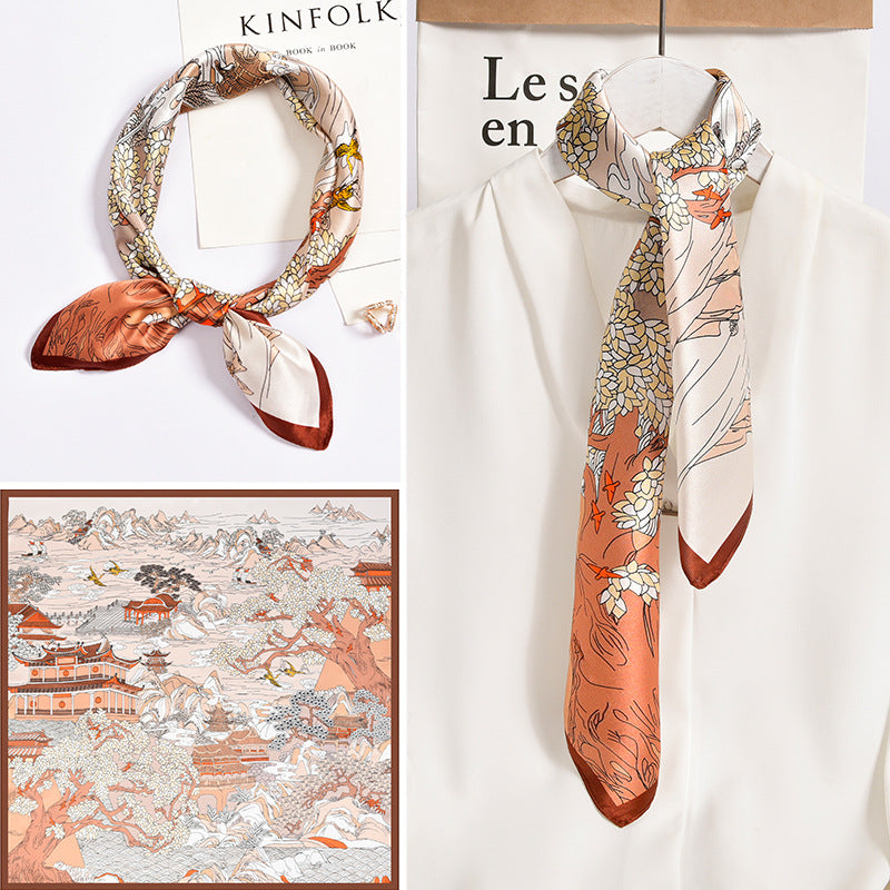 inRealSilk Golden Palm 65cm*65cm 100% Silk Small Square Scarf Small Neckerchief with Suit