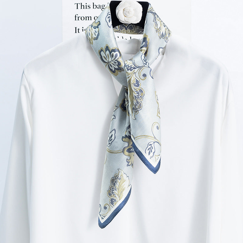 inRealSilk Light-colored Grass 70cm*70cm 100% Silk Small Square Scarf Fashion Commuting Style