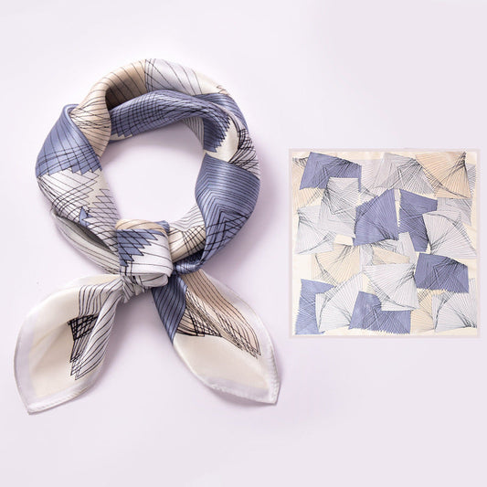 inRealSilk Line Square Apricot Gray Blue 65cm*65cm 100% Silk Small Square Scarf Small Neckerchief with Suit