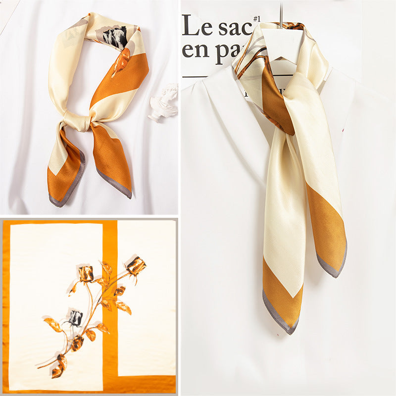 inRealSilk Golden Rose 65cm*65cm 100% Silk Small Square Scarf Small Neckerchief with Suit