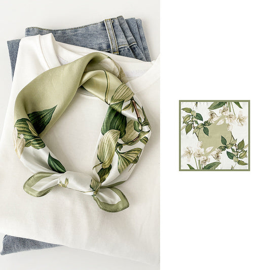 inRealSilk Magnolia Jade Flowers 53cm*53cm Print 100% Silk Small Square Silk Scarf Neckerchiefs&Bandana