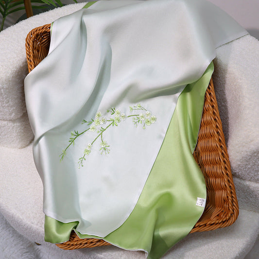 inRealSilk Ragged-Fresh Green 35cm*155cm 100% Silk Long Scarf Fine Hand Embroidery Double Layer 16mm