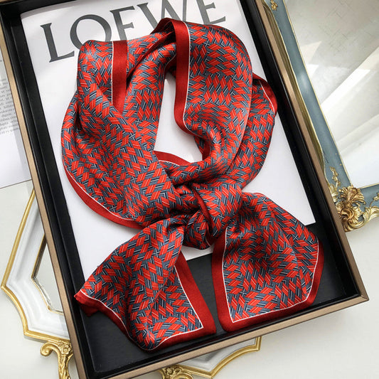 inRealSilk Classic Red Double Layers 150cm*16cm 100% Silk Scarf Neckerchiefs Long Section Thin Narrow Fluttering Belt
