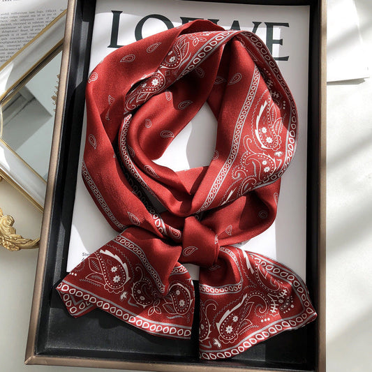 inRealSilk Red Cashew Nuts Double Layers 150cm*16cm 100% Silk Scarf Neckerchiefs Long Section Thin Narrow Fluttering Belt