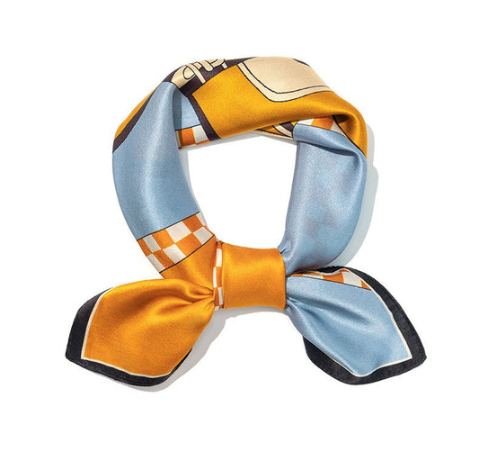 inRealSilk Blue-Orange 70cm*70cm 100% Silk Small Square Scarf Fashion Commuting Style