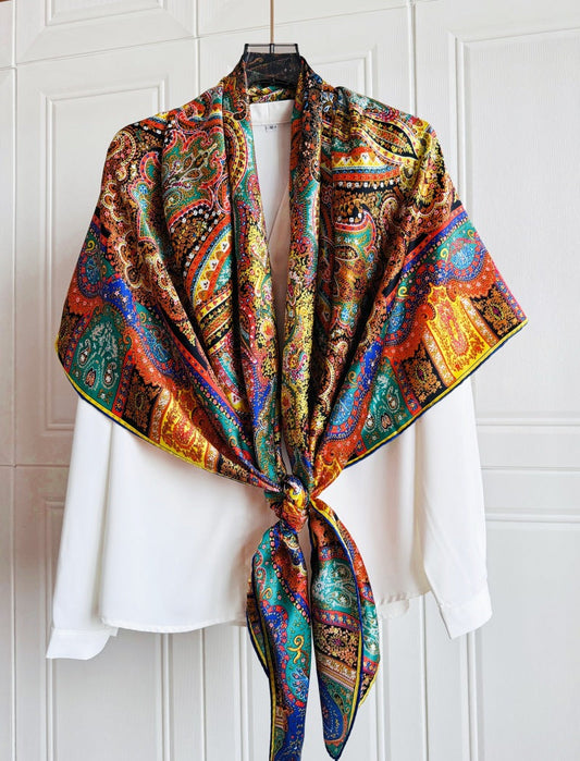inRealSilk  Yellowish Green 140cm*140cm A Large Square 100% Mulberry Silk Satin Scarves&Shawls