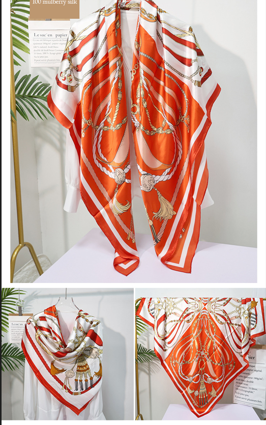 inRealSilk Chain Orange 135cm*135cm A Large Square 100% Silk Scarves