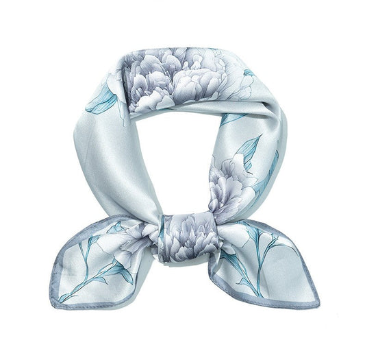 inRealSilk Silver Gray Flower 70cm*70cm 100% Silk Small Square Scarf Fashion Commuting Style
