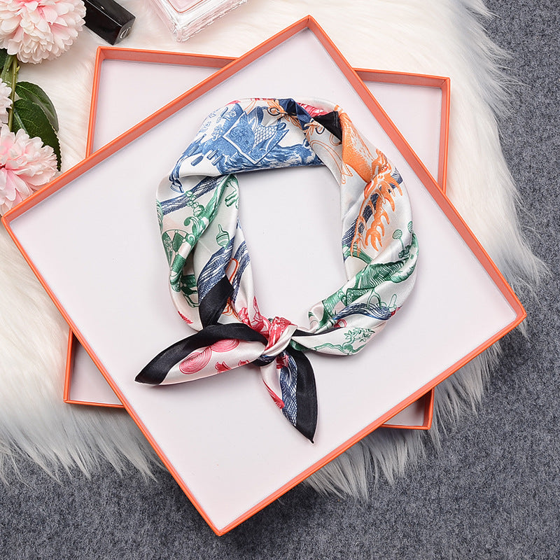 inRealSilk Animal Color Black 53cm*53cm Print 100% Small Square Silk Scarf Neckerchiefs&Bandana
