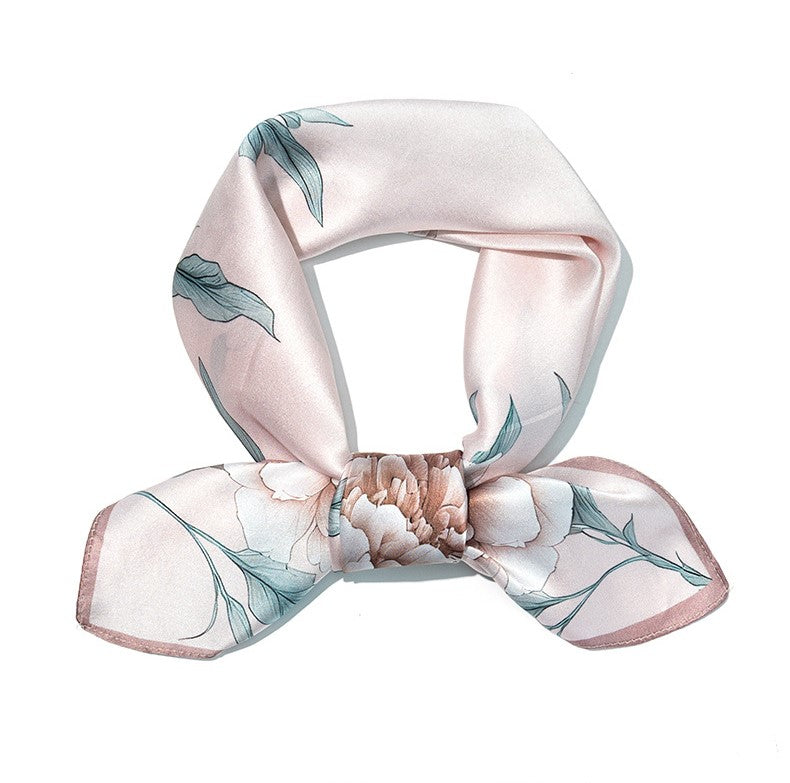inRealSilk Pale Pink Flower 70cm*70cm 100% Silk Small Square Scarf Fashion Commuting Style