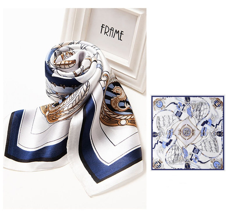 inRealSilk Navy Blue 65cm*65cm 100% Silk Small Square Scarf Small Neckerchief with Suit