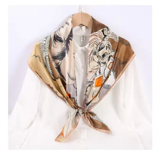 inRealSilk Animal World - Gray Green 90cm*90cm A Large Square 100% Silk Scarves