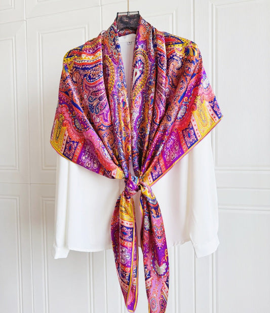 inRealSilk  Prune 140cm*140cm A Large Square 100% Mulberry Silk Satin Scarves&Shawls