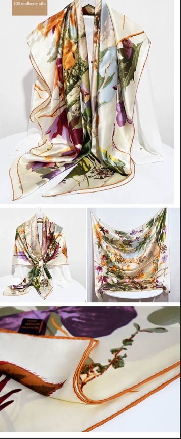 inRealSilk Autumn Leaves in the Wind 135cm*135cm A Large Square 100% Silk Scarves
