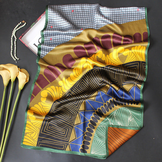 inRealSilk Checkered Pattern 55cm*173cm 100% Silk Satin Long Shawls&Scarves