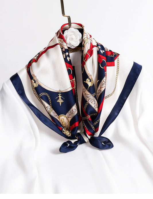 inRealSilk Chain Navy Blue 65cm*65cm 100% Silk Small Square Scarf Small Neckerchief with Suit