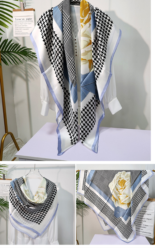 inRealSilk Chidori Rose 135cm*135cm A Large Square 100% Silk Scarves