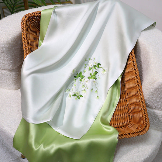 inRealSilk Elegant - Fresh Green 35cm*155cm 100% Silk Long Scarf Fine Hand Embroidery Double Layer 16mm