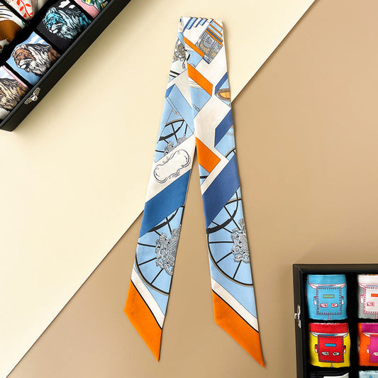 inRealSilk Twilly 18mm High Quality Blue Orange Jumping Spring 86cm*5cm 100% Silk (Mulberry Silk) Hair Bands&Bags Ribbons&Neckband