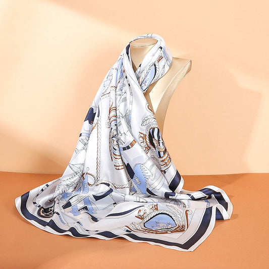 inRealSilk Nautical Travel - Blue 90cm*90cm A Large Square 100% Silk Scarves