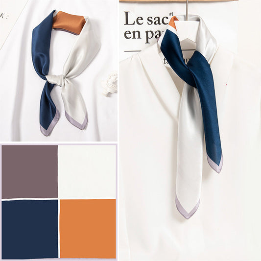 inRealSilk Light Blue Orange 65cm*65cm 100% Silk Small Square Scarf Small Neckerchief with Suit