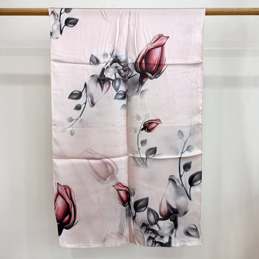 inRealSilk Roses-Pink 55cm*173cm 100% Silk Satin Long Shawls&Scarves