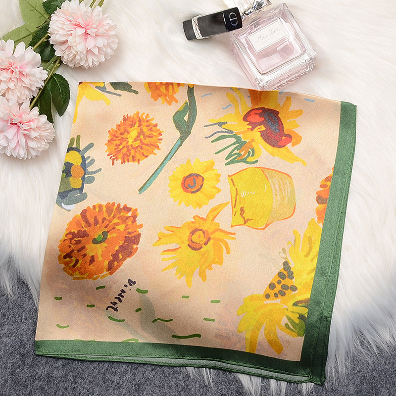 inRealSilk Sunflower 53cm*53cm Print 100% Small Square Silk Scarf Neckerchiefs&Bandana
