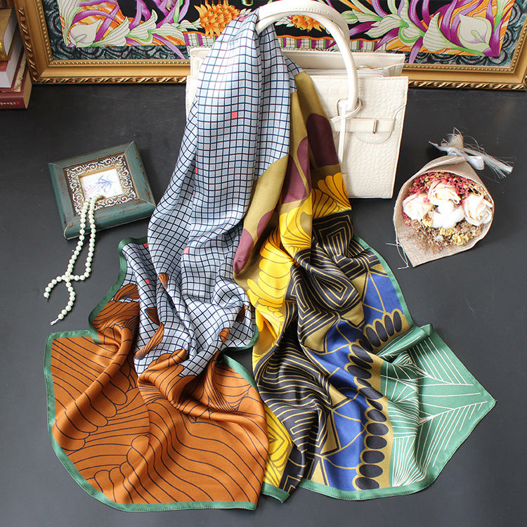 inRealSilk Checkered Pattern 55cm*173cm 100% Silk Satin Long Shawls&Scarves