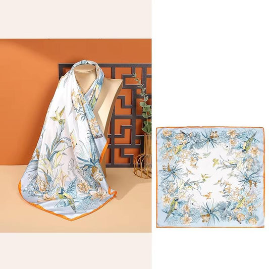 inRealSilk Flower Bush - Orange Edge 68cm*68cm 100% Silk Small Square Scarf