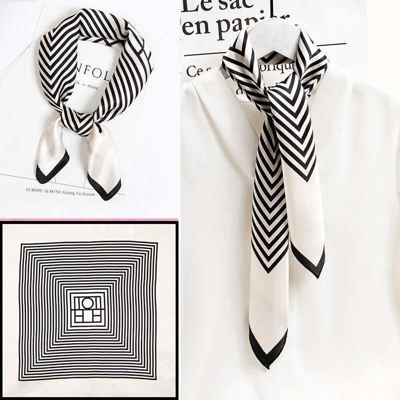 inRealSilk Temperament Stripe White 65cm*65cm 100% Silk Small Square Scarf Small Neckerchief with Suit