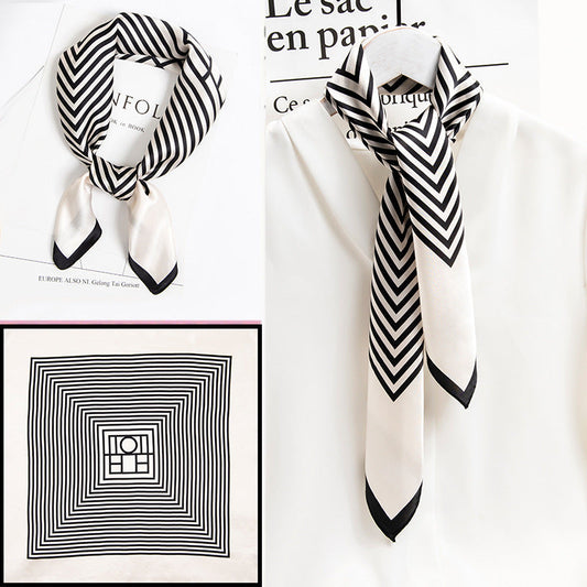 inRealSilk Temperament Stripe White 65cm*65cm 100% Silk Small Square Scarf Small Neckerchief with Suit