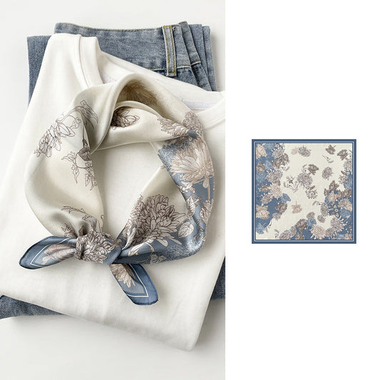 inRealSilk Paeonia suffruticosa (Blue Peony) 53cm*53cm  100% Silk Small Square Silk Scarf Neckerchiefs&Bandana