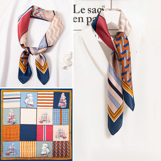 inRealSilk Set Sail 65cm*65cm 100% Silk Small Square Scarf Small Neckerchief with Suit