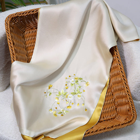 inRealSilk Elegant-Tender Yellow 35cm*155cm 100% Silk Long Scarf Fine Hand Embroidery Double Layer 16mm